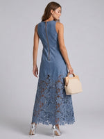 Exquisite, Elegant, And Fitted Patchwork Lace-and-denim Dress