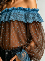 Women's Off-The-Shoulder Lace-Trim Polka Dot Top