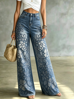 Women's Sequined Floral Wide-Leg Jeans
