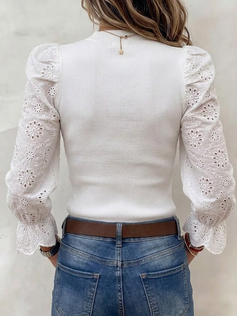Knitted Top With Stylish Spliced embroidered Sleeves