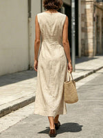 Women's Elegant Knot Stylish Art Casual V-Collar Sleeveless Linen Dress