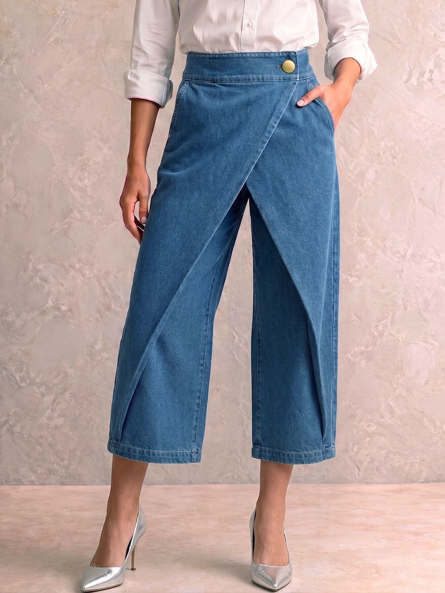Women's High-waisted Loose-fitting Cropped Wide-leg Jeans