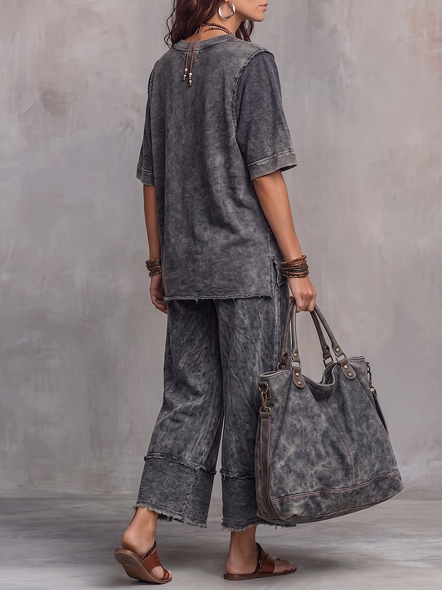 Vintage Art Comfortable Fabrics Patchwork Cotton Sweatshirt Set