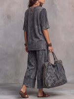 Vintage Art Comfortable Fabrics Patchwork Cotton Sweatshirt Set