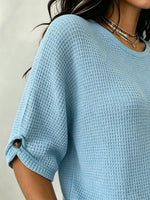 Women's Waffle Knit Button-Sleeve Top