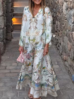 Elegant Floral Print Maxi Dress For Vacation