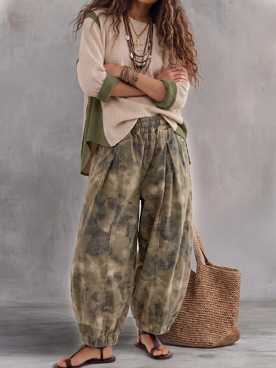Vintage Art Comfortable Fabrics Contrasting Camouflage Pants