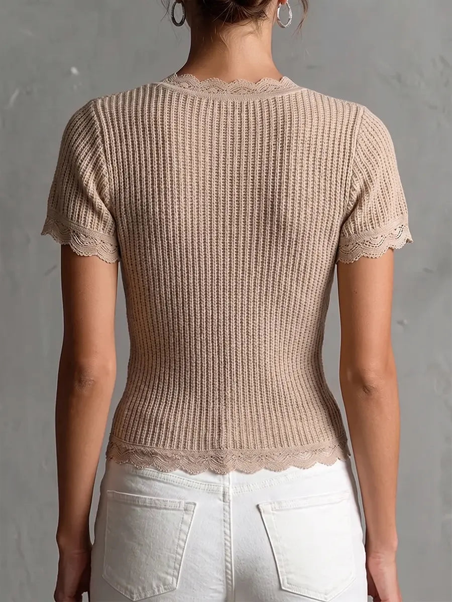 Romantic Lace-Trimmed Knit Top