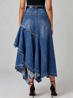 Women's High-waisted Denim Skirt With Asymmetrical Hem