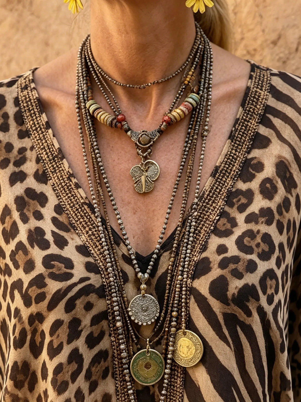 Women's Animal Print V-Neck Poncho Top