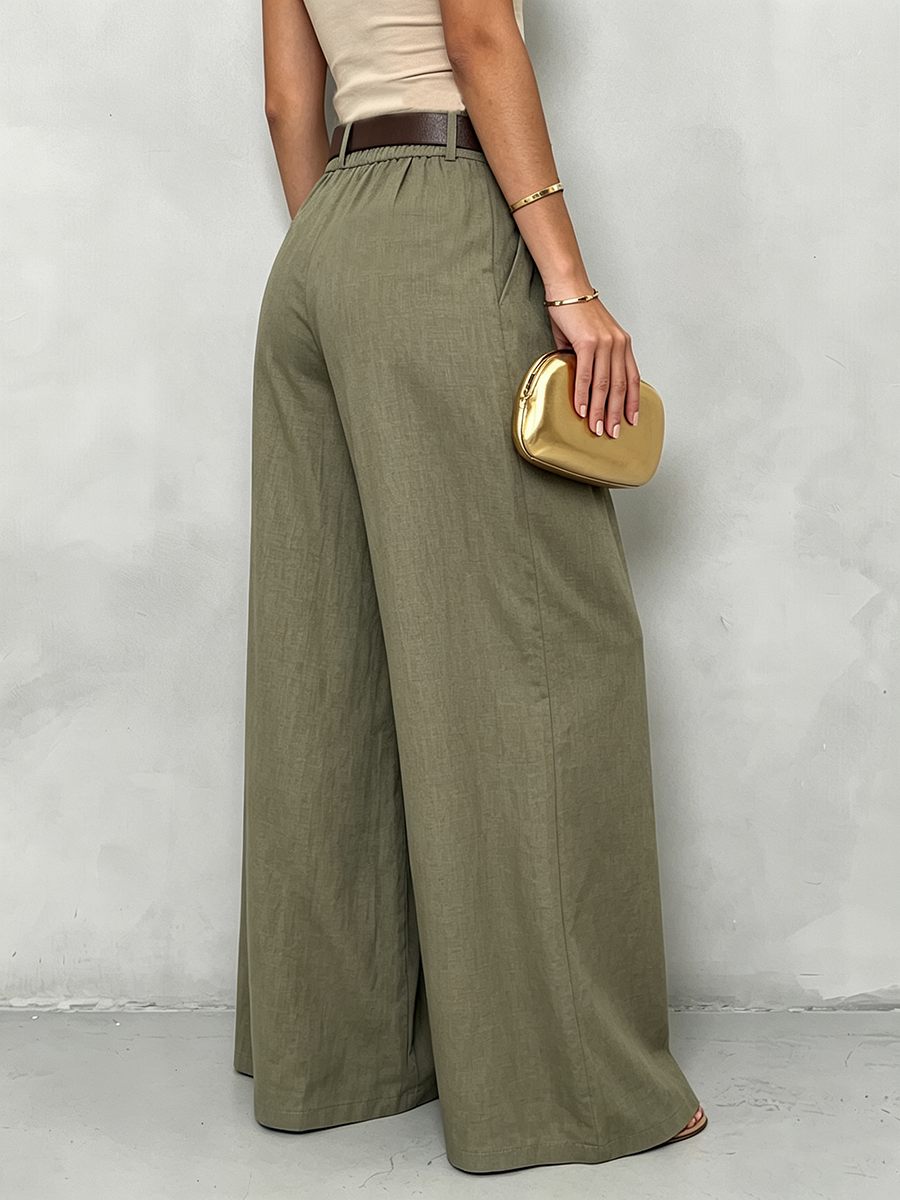 Elegant And Stylish Pleated Cotton-linen Wide-leg Pant