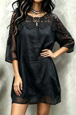 Women's Solid Crochet Lace Hot Pink Chiffon Loose Tunic Dress