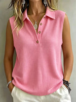 Women’s Waffle Knit Collared Half Button Sleeveless Polo Tank Top