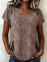 Relaxed Casual Leopard-print Cut-out Cotton Top