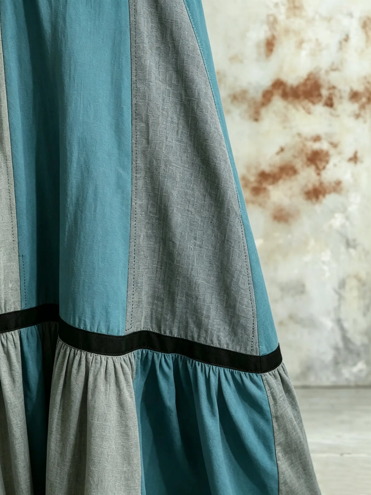 Women Contrast Solid Stripe Patchwork Square Neck Sleeveless Maxi Dress