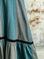 Women Contrast Solid Stripe Patchwork Square Neck Sleeveless Maxi Dress