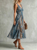 Women's Leopard V-Neck Midi Dress