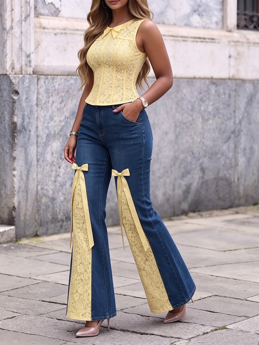 Stylish Slim-fit Stretch Lace Flared Pants – Party & Evening Wear