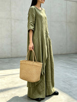 Women's Art Asymmetry Casual Top And Pants Cotton And Linen Two-piece Set