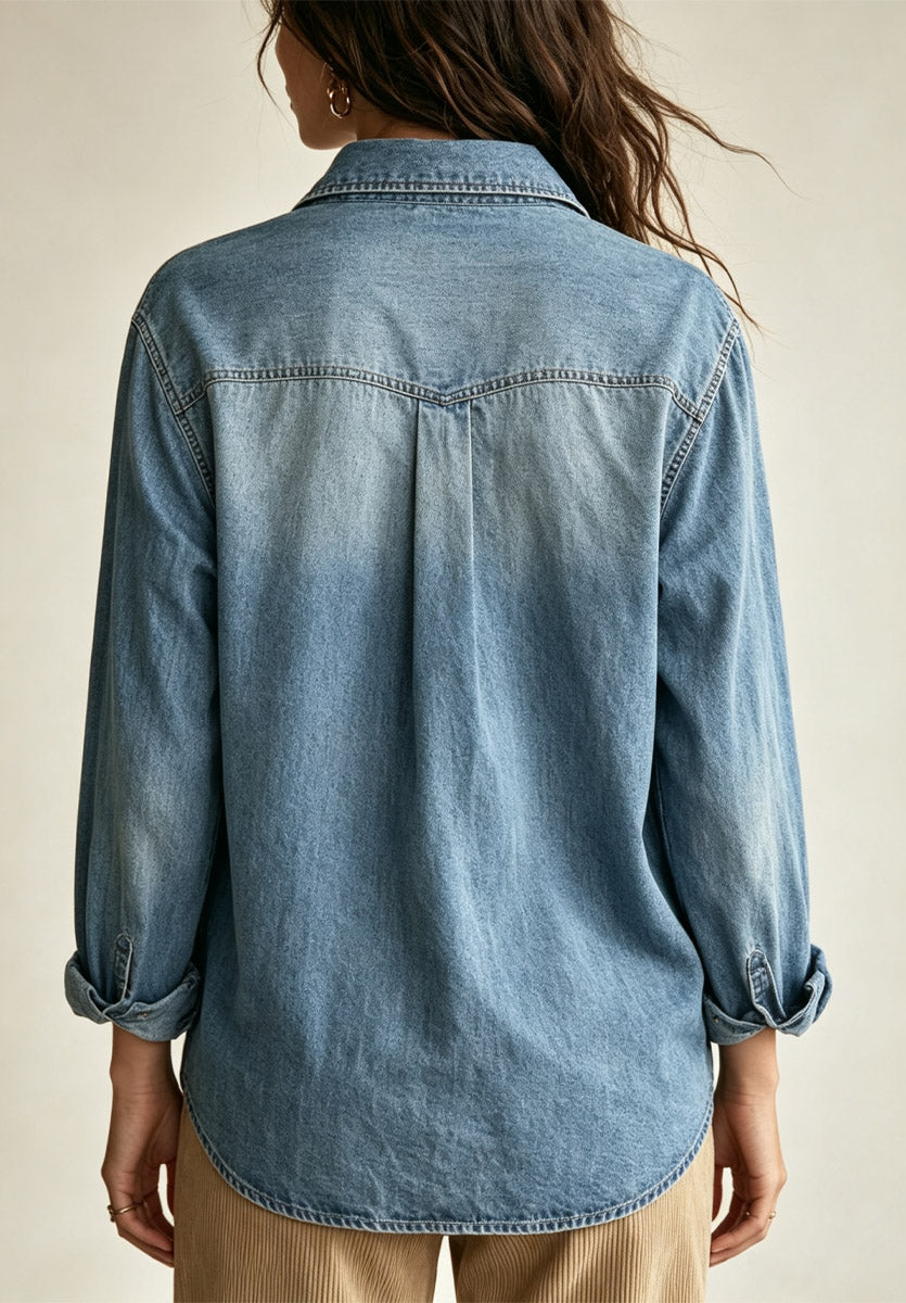 Retro Denim Loose Art Casual Lapel Long Sleeve Shirt