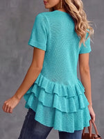 Vibrant Fine-Knit Tie-Front Ruffled Peplum Top