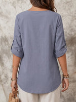 Elegant Ruffled Asymmetrical Tunic & Roll-Tab Sleeve Top