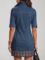 Stylish Metallic Eyelet Mini Denim Dress
