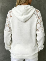 Women’s Floral Lace Raglan Sleeve Waffle Knit Drawstring Hoodie