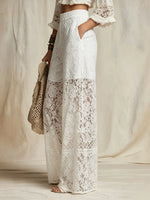 Women's Solid Floral Lace Wide Leg Casual Pants