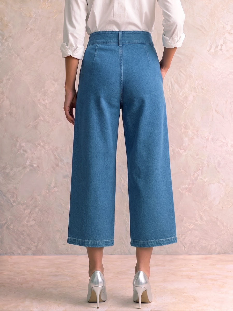 Women's High-waisted Loose-fitting Cropped Wide-leg Jeans