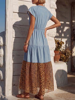 Vintage Art Comfortable Summer Fabrics Denim Patchwork Chiffon Dress