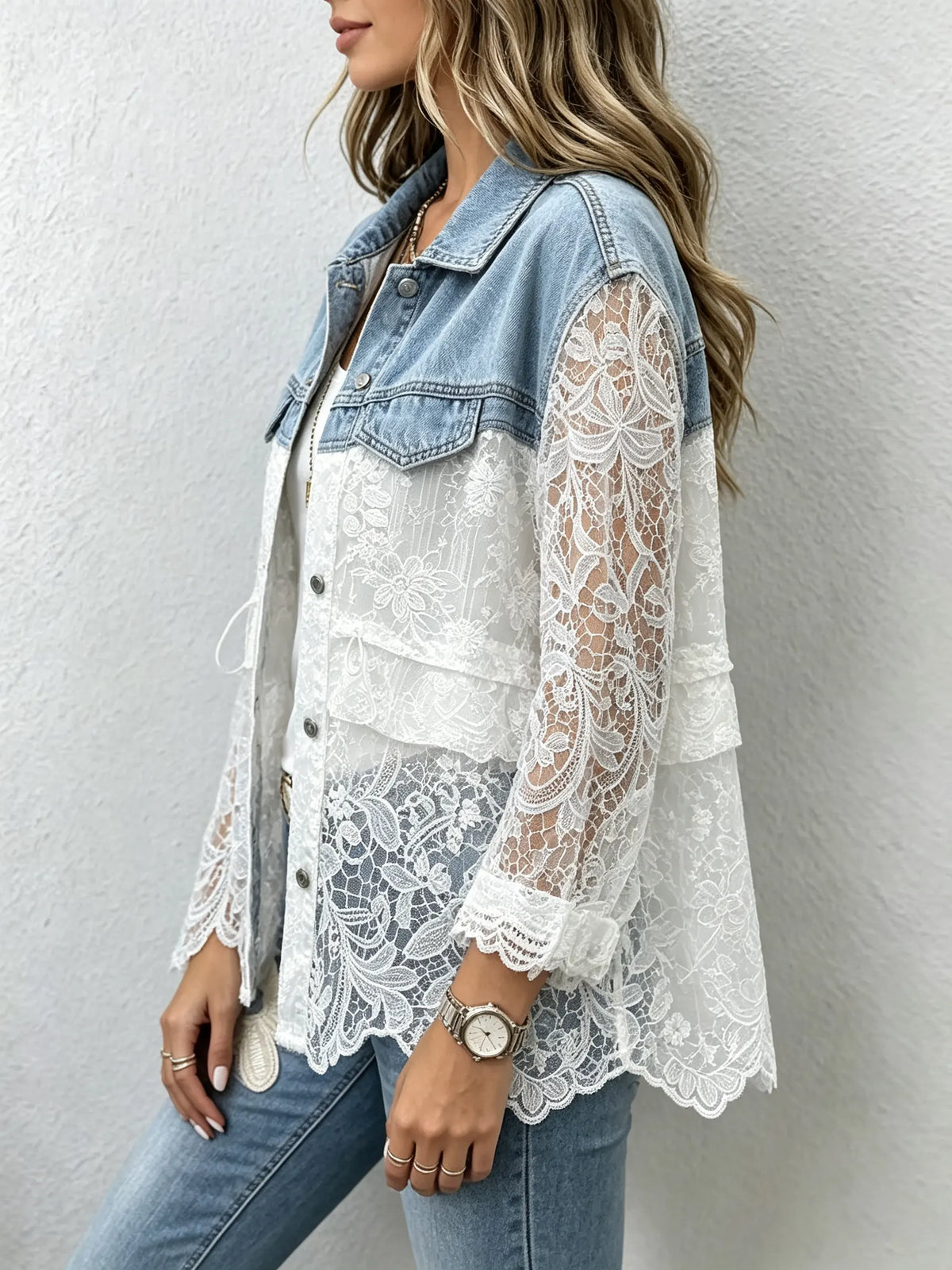 Women's Denim and Lace Shacket