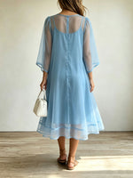 Women’s Two Piece Sheer Mesh Flare Sleeve Midi Swing Dress Set