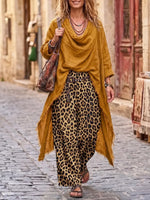 Bohemian Draped Mustard Linen Tunic & Leopard Pants
