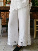 Womens Braided Neck Eyelet Embroidery Sleeveless Cotton Linen Two Piece Pant Set