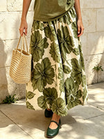 Retro Casual Round Neck Top And Floral Skirt Cotton And Linen Two-piece Set