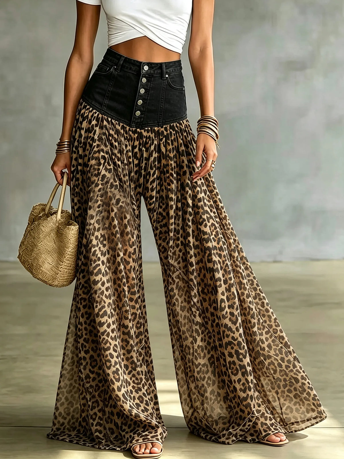 Women's High-Waisted Denim Flare Pants