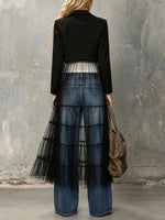 Women's Long Mesh Patchwork Crop Blazer