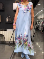 Casual Linen-cotton Floral Print Jacket And Sleeveless Dress Two-piece Set