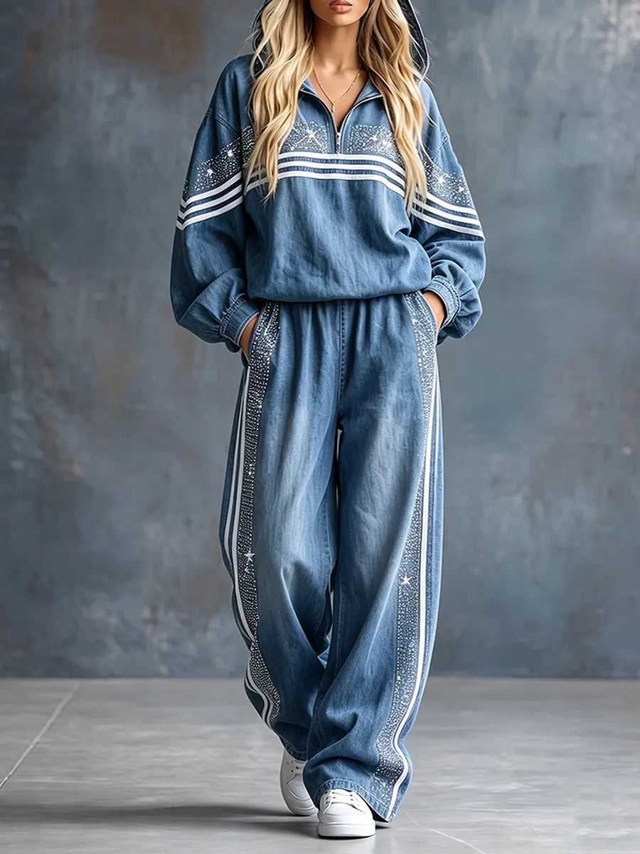 Cozy Shiny Hot Drill Denim-style Wide-leg Track Pants