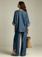 Boho-chic Floral Embroidered Tencel Denim Two-piece Set