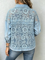 Stylish Casual Denim Jacket With Paneled 3d Lace Details