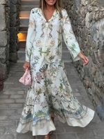 Elegant Floral Print Maxi Dress For Vacation