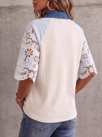 Vintage Elegant Knitting Patchwork Embroidered Cut-Out Sleeve Shirt