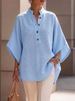 Minimalist Elegant Henley-neck Batwing-sleeve Knit Top