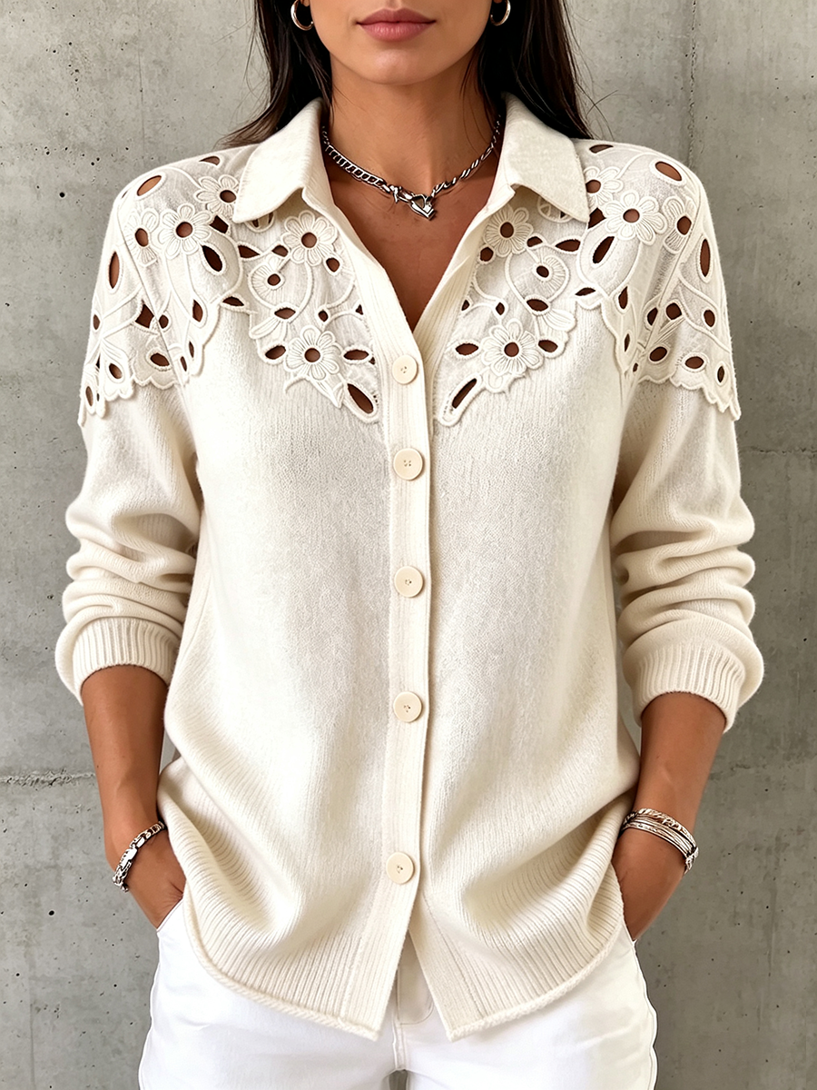 Elegant Chic Floral-cutout Knit Top