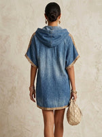Casual Leopard-print Panel Hooded Denim Dress