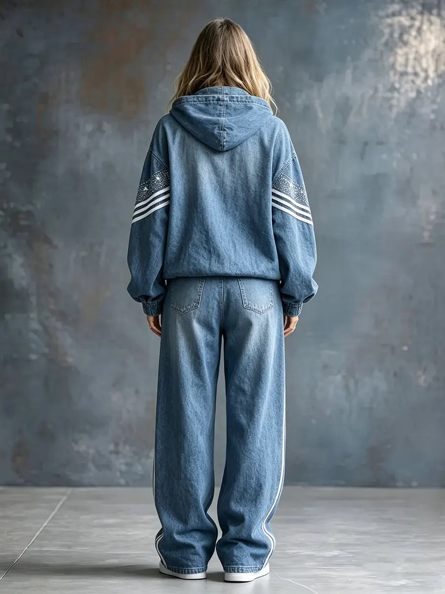 Cozy Shiny Hot Drill Denim-style Wide-leg Track Pants
