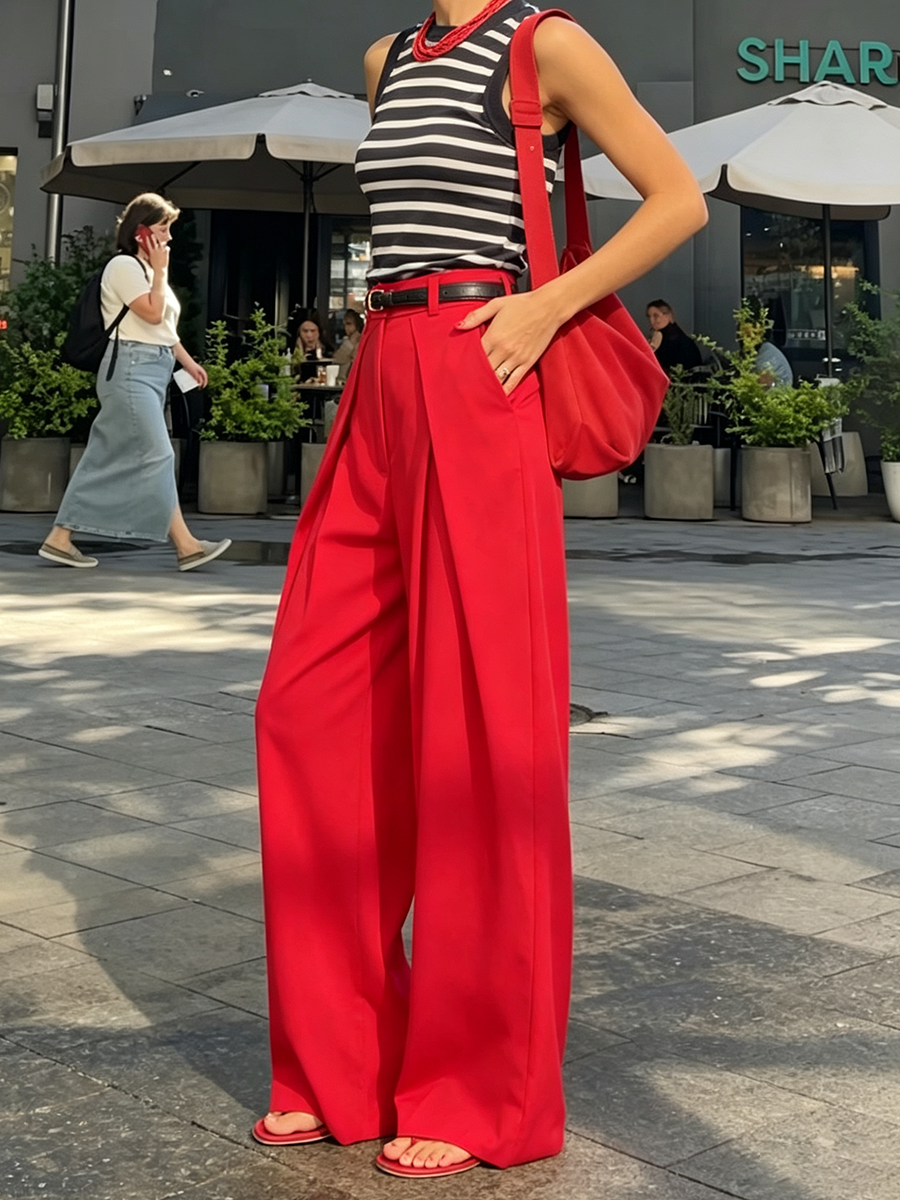 Minimalist Elegant Pleated Wide-leg Trousers Pant