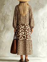 Women's Leopard Pattern Loose Art Casual Stylish Long Sleeve Dress